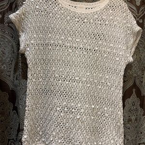 Chico’s white & silver metallic top